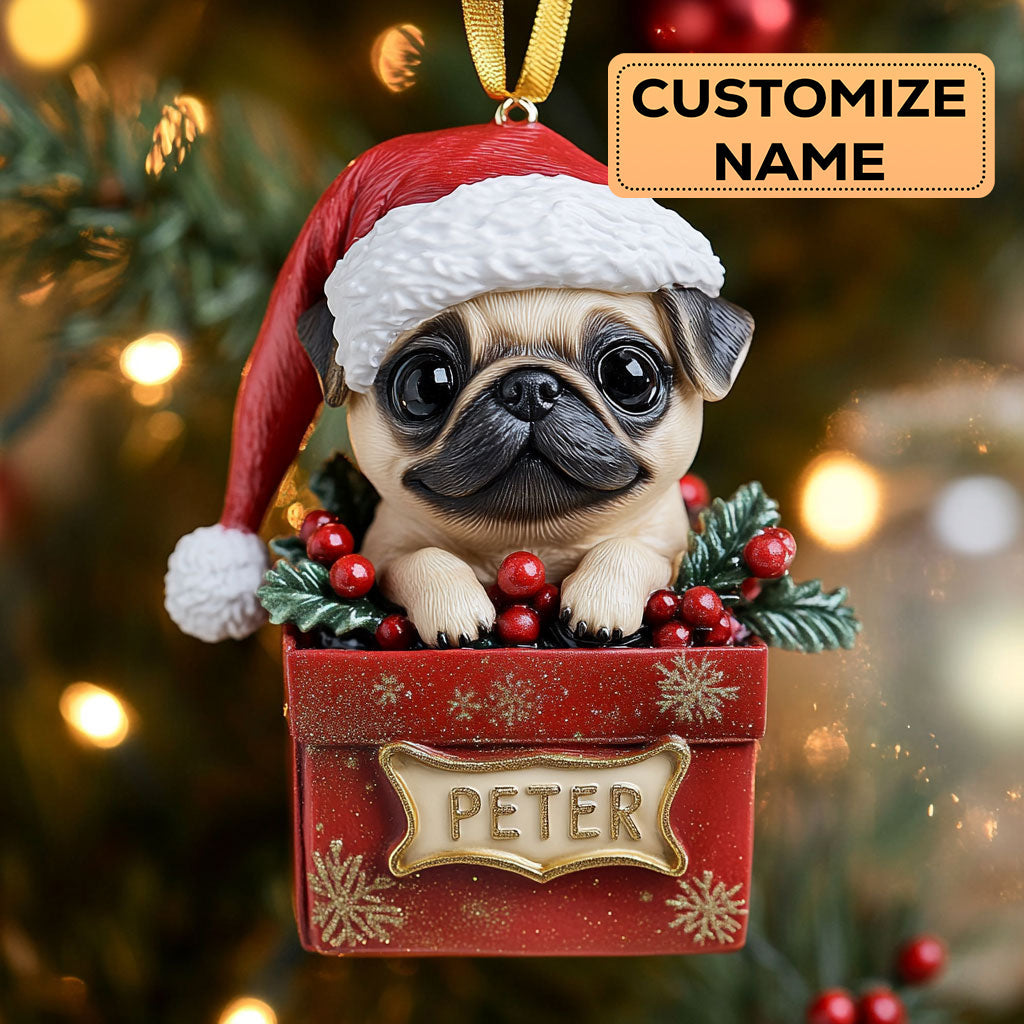 Pug Gift Box CW2411041CL Personalized Christmas Ornament