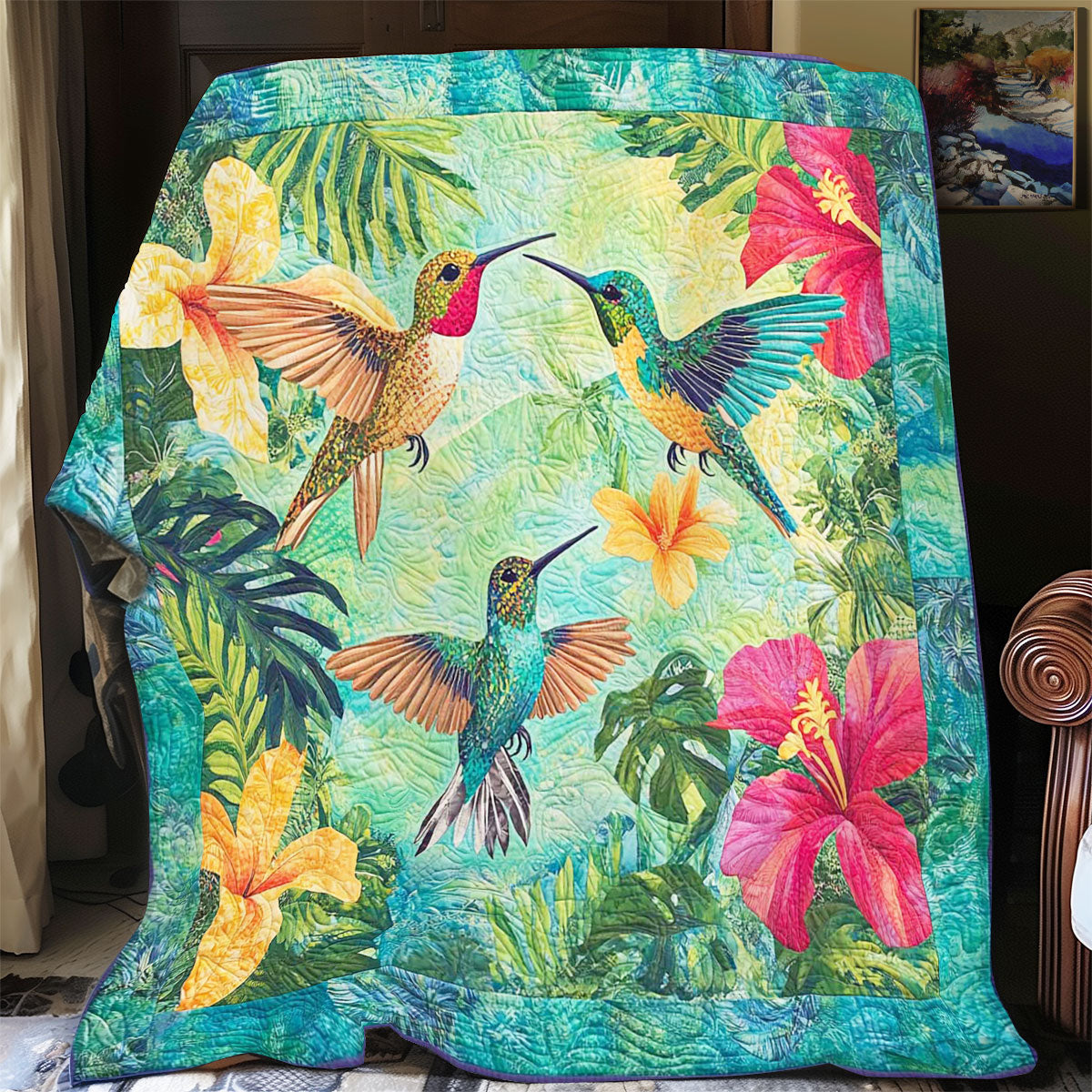 Tropical Colorful Hummingbird WP2008061CL Quilt