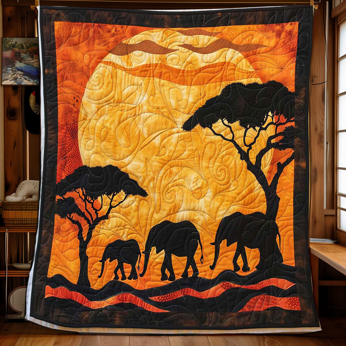 Africa Sunset Elephant WP2108002CL Quilt