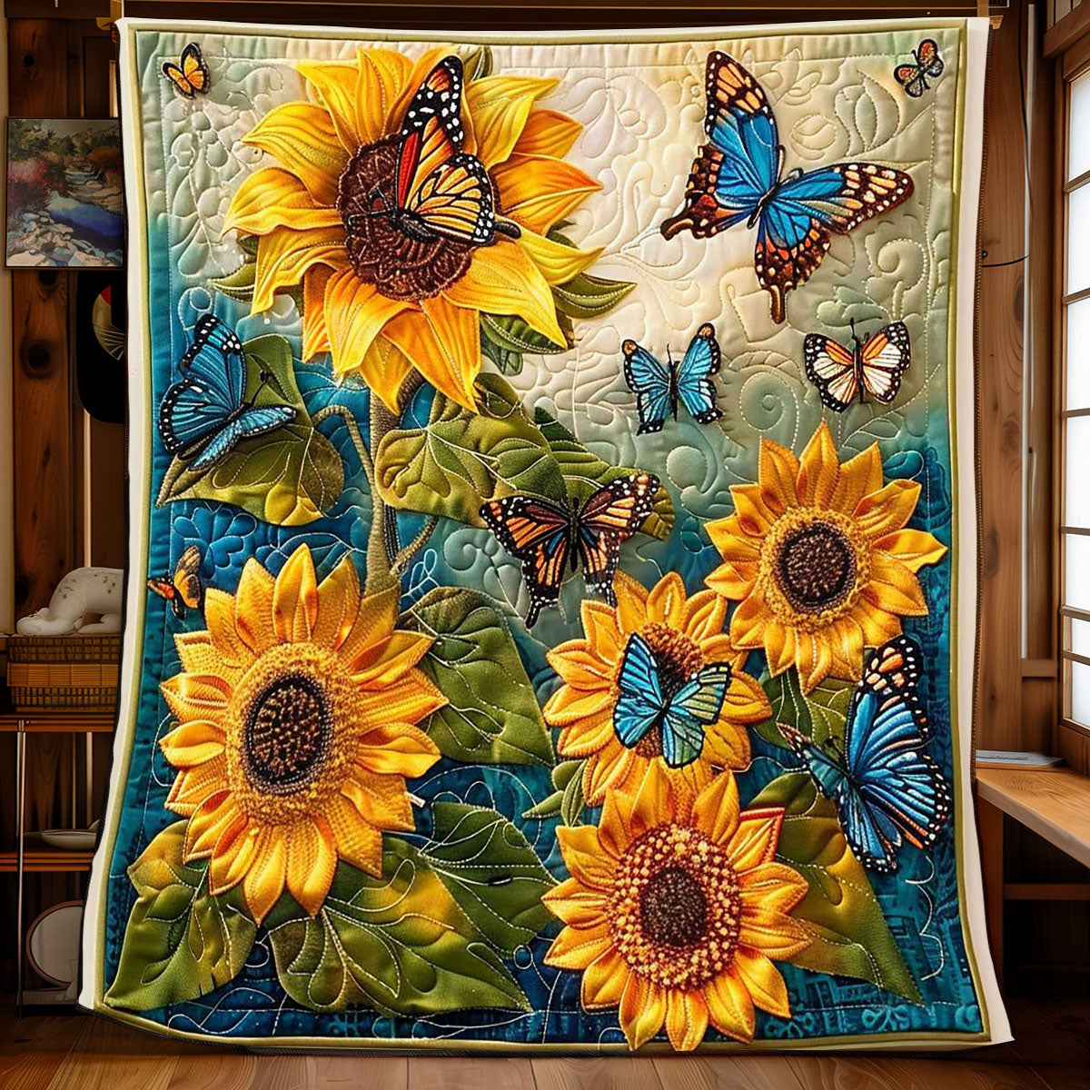 Butterfly Playing Sunflowers WP2008005CL Quilt