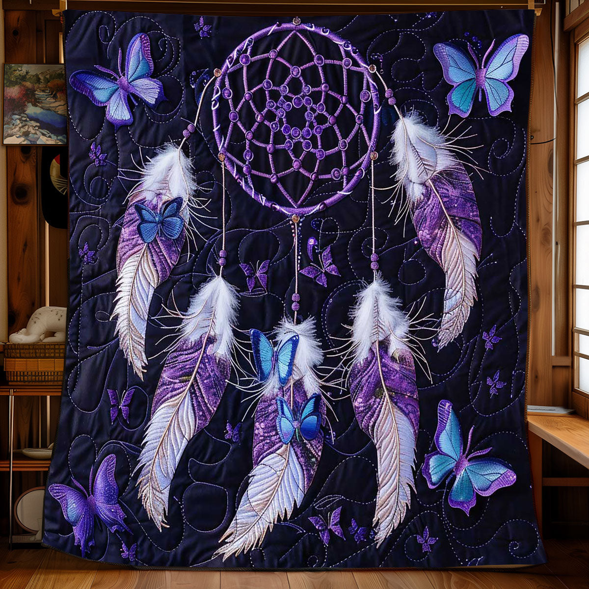 Purple Butterfly Dreamcatcher WP2008045CL Quilt