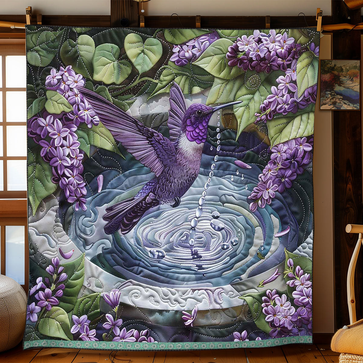 Purple Floral Hummingbird WP0909012CL Quilt