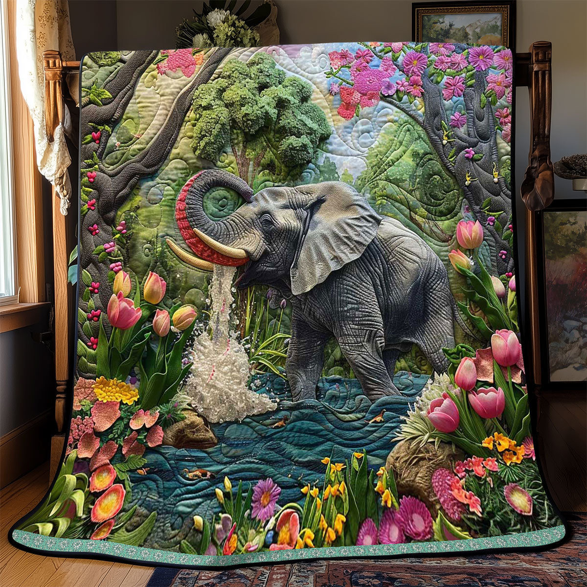 Drinking Water Elephant WP0909062CL Quilt