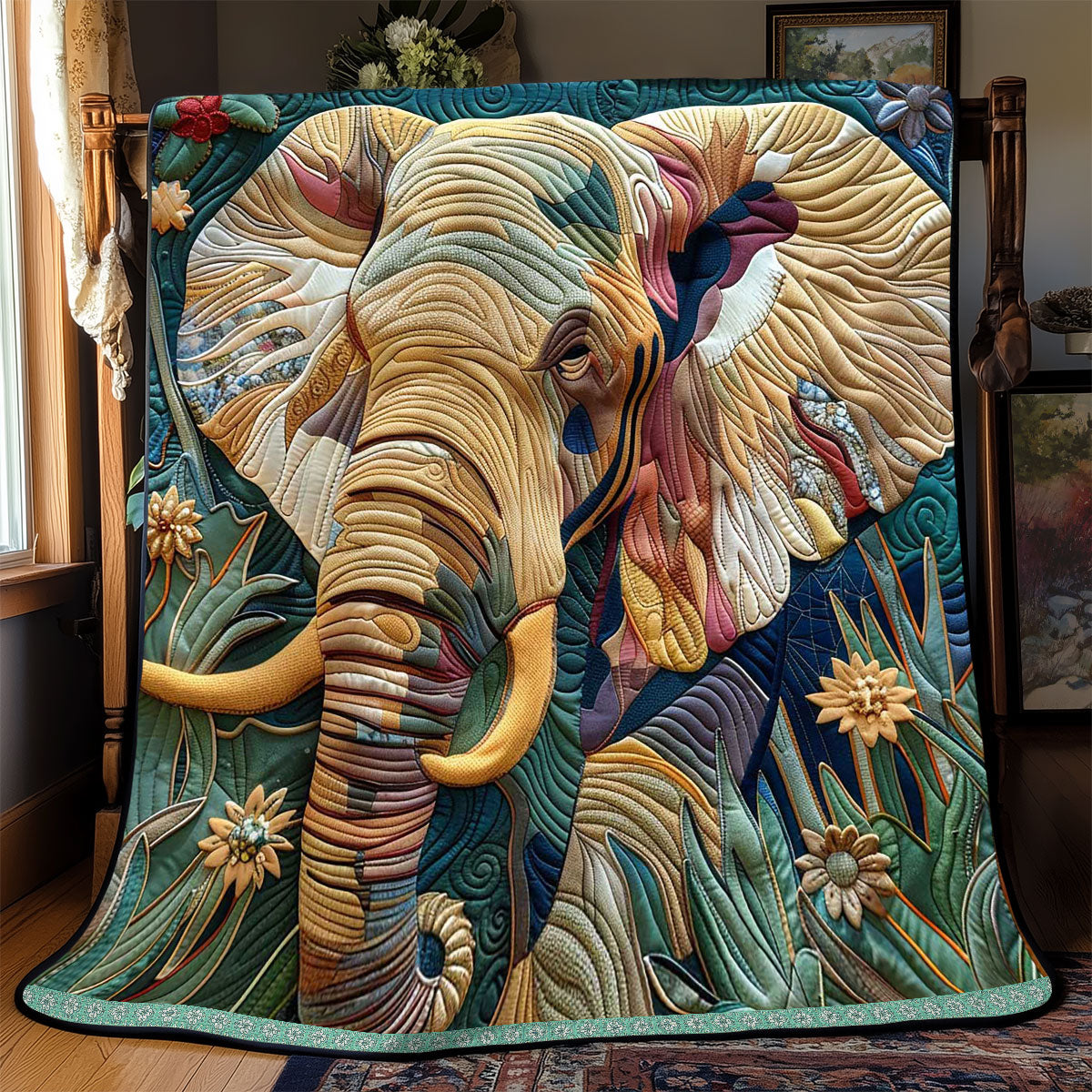 Portrait Jungle Elephant WP0409034CL Quilt
