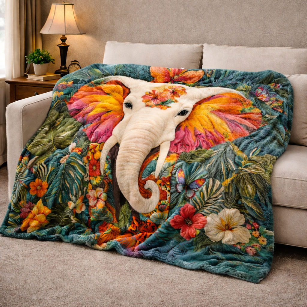 Tropical Elephant QA2301002CL Faux Fur Throw Blanket