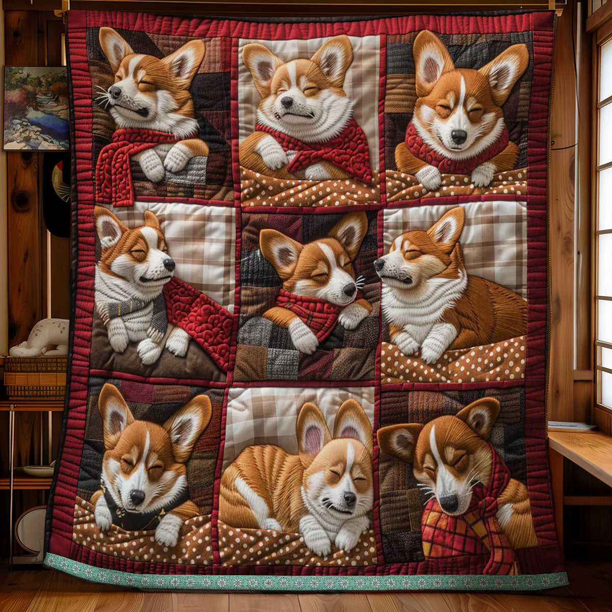 Happy Corgi Sleeping WN1209004CL Quilt