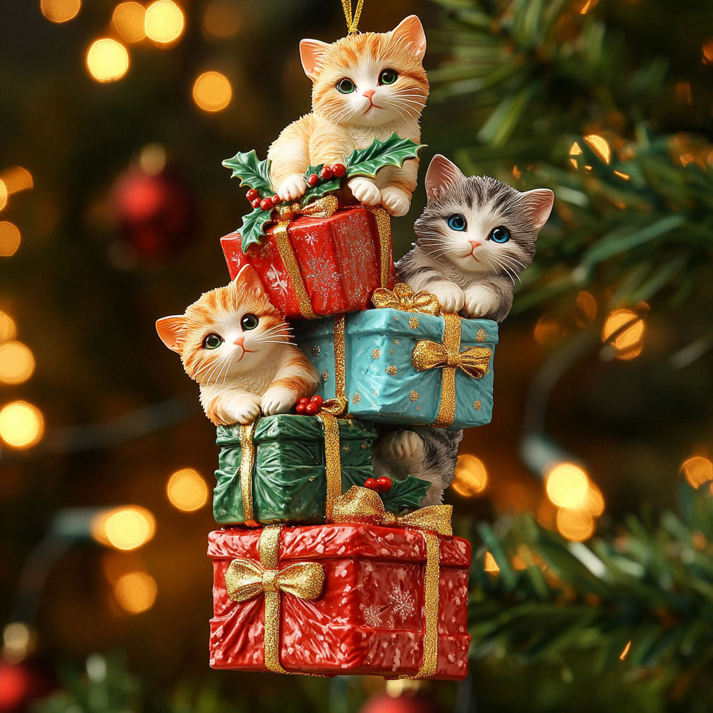 Cat Merry Moments WN0811029CL Christmas Ornament