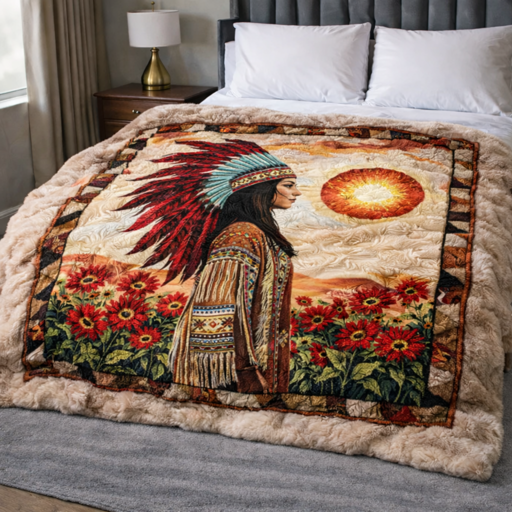Native American Woman QA2701001CL Faux Fur Throw Blanket