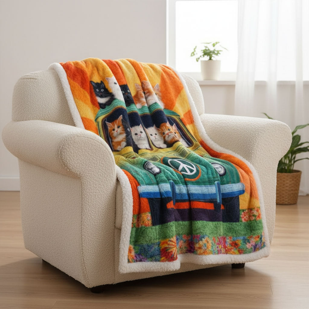 Retro Camper Cat WN1401002CL Faux Fur Throw Blanket