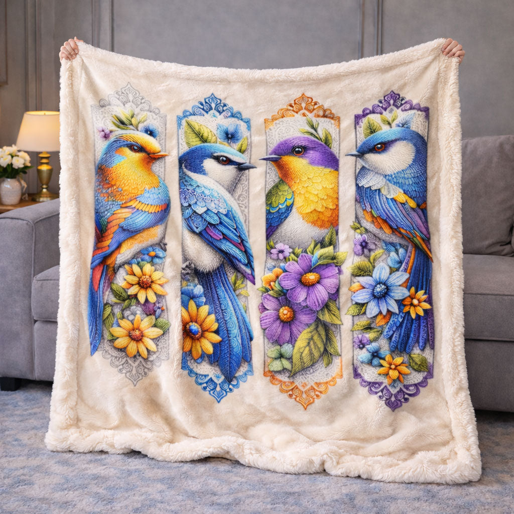 Vibrant Birds Botanical KL2301006CL Faux Fur Throw Blanket