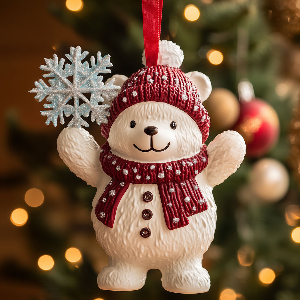 Polar Bear Cheering with Snow Flake XK1810015CL Christmas Ornament