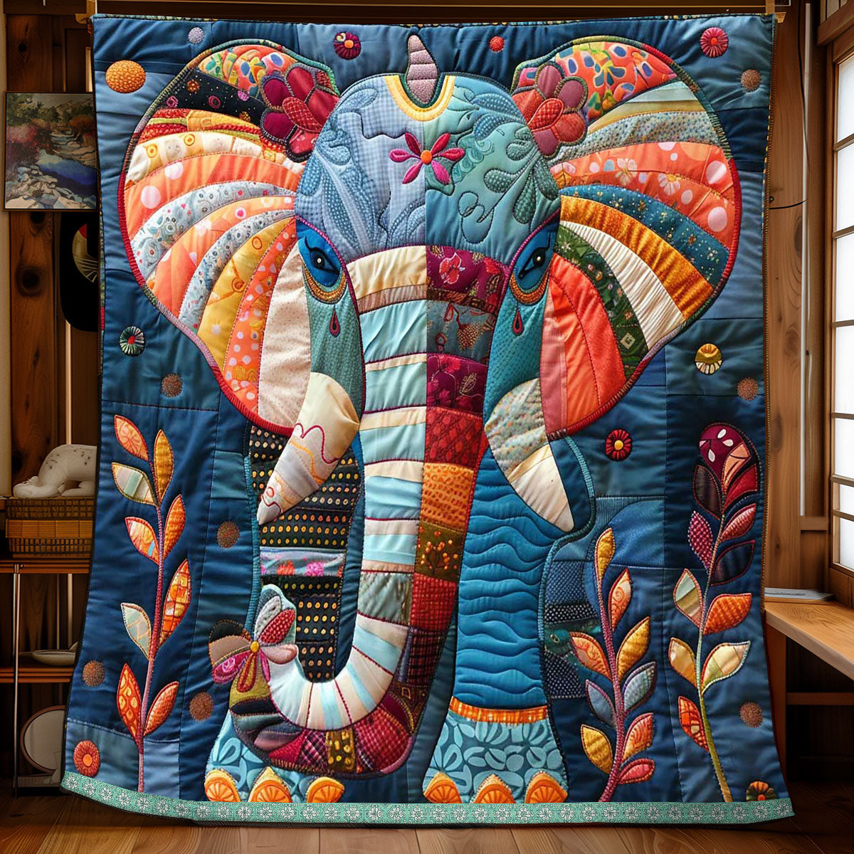Patchwork Elephant Portrait WP1009041CL Quilt