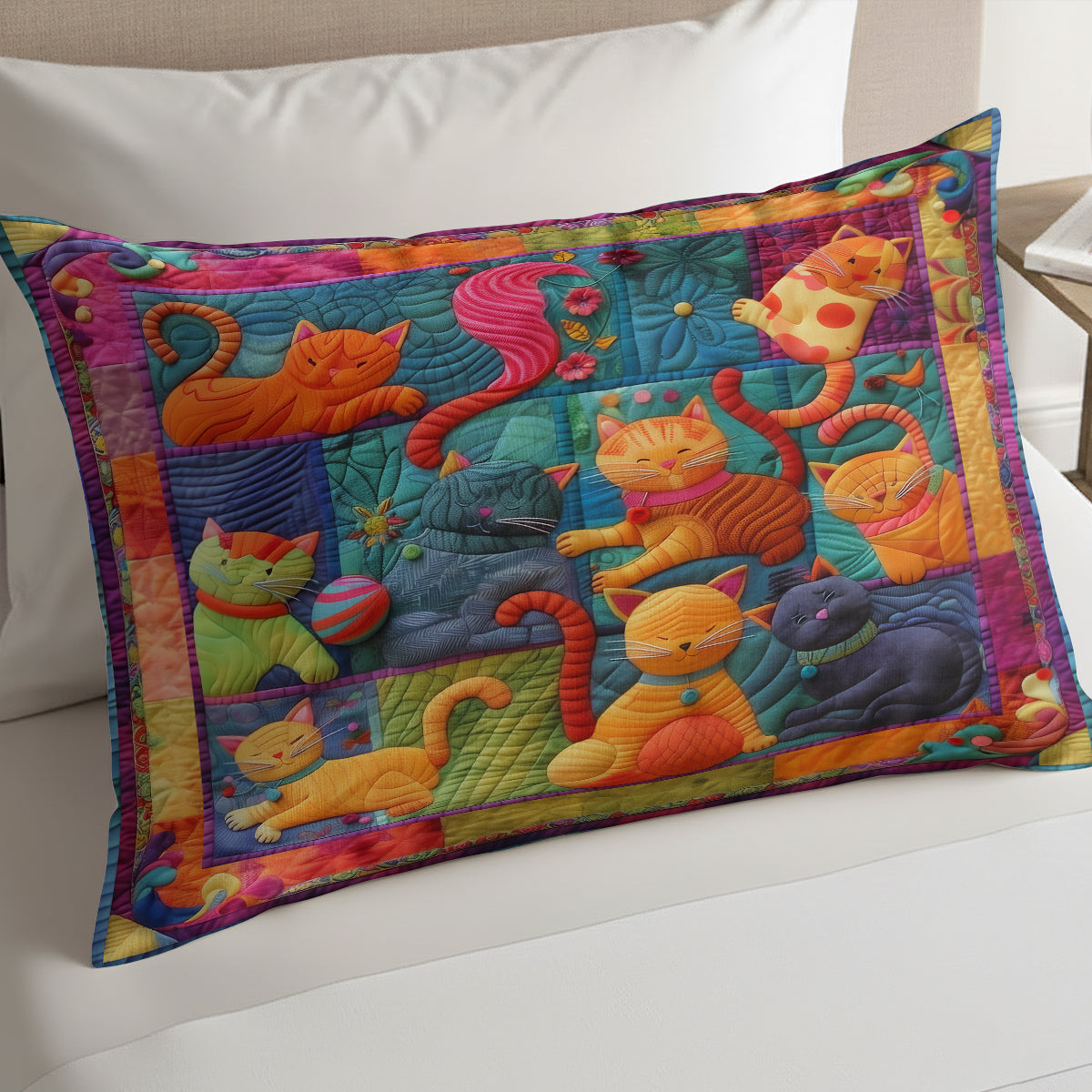 Cute Cats And Colorful Yarns XR2507001CL Quilted Bedding Pillow Case