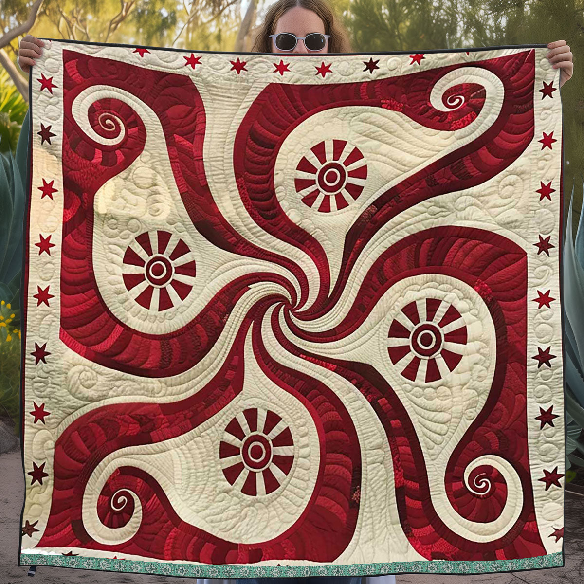 Swirly Red Star WJ2009023CL Quilt