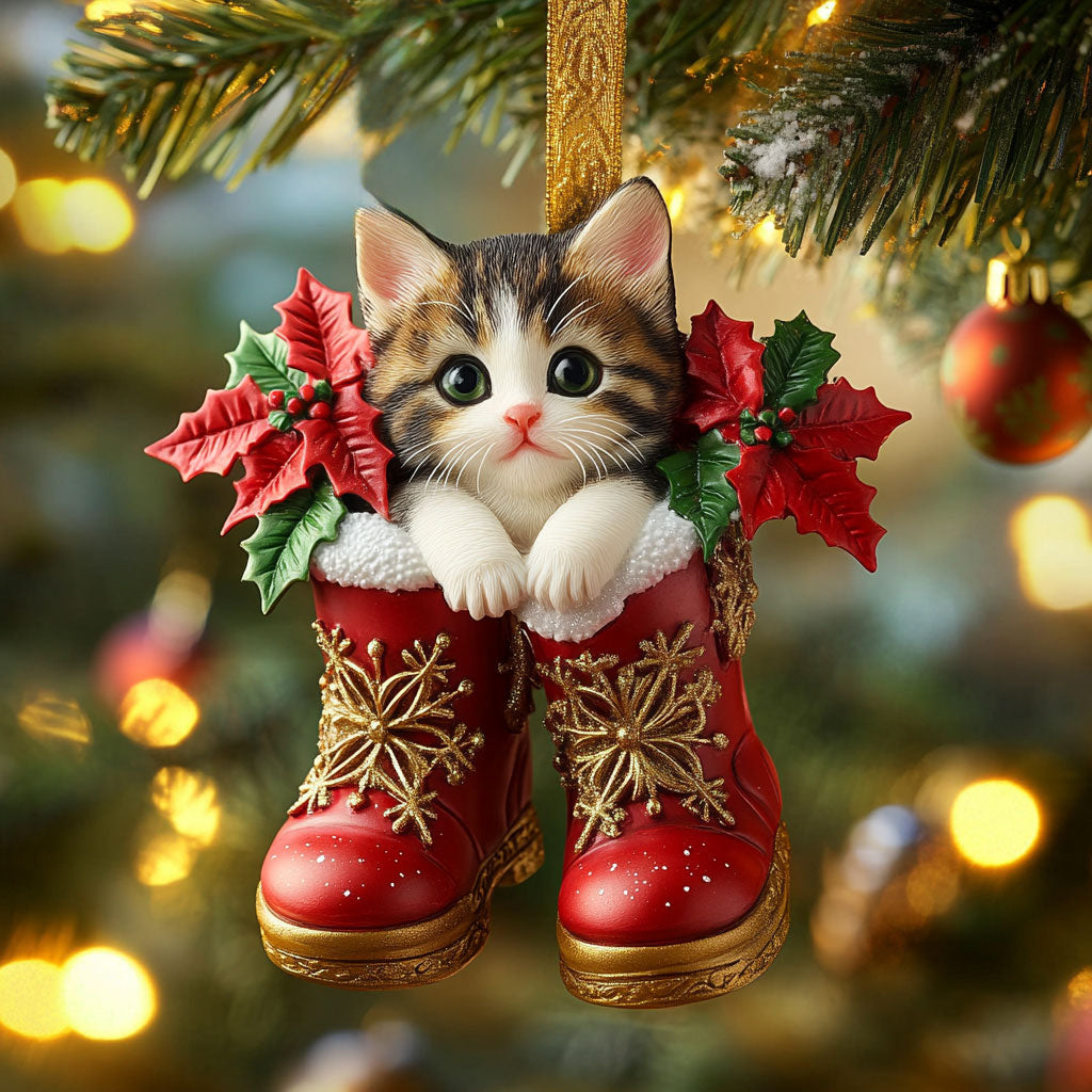 Cat In Red Boots WN0811025CL Christmas Ornament