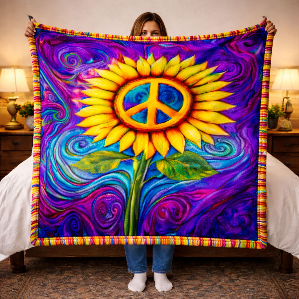 Hippie Sunflower KL2101010CL Faux Fur Throw Blanket