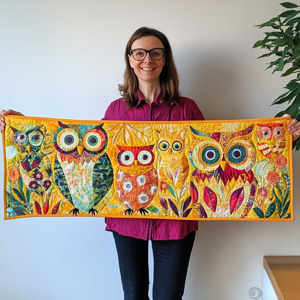 Colorful Tropical Owl WP0108025CL Quilted Table Runner