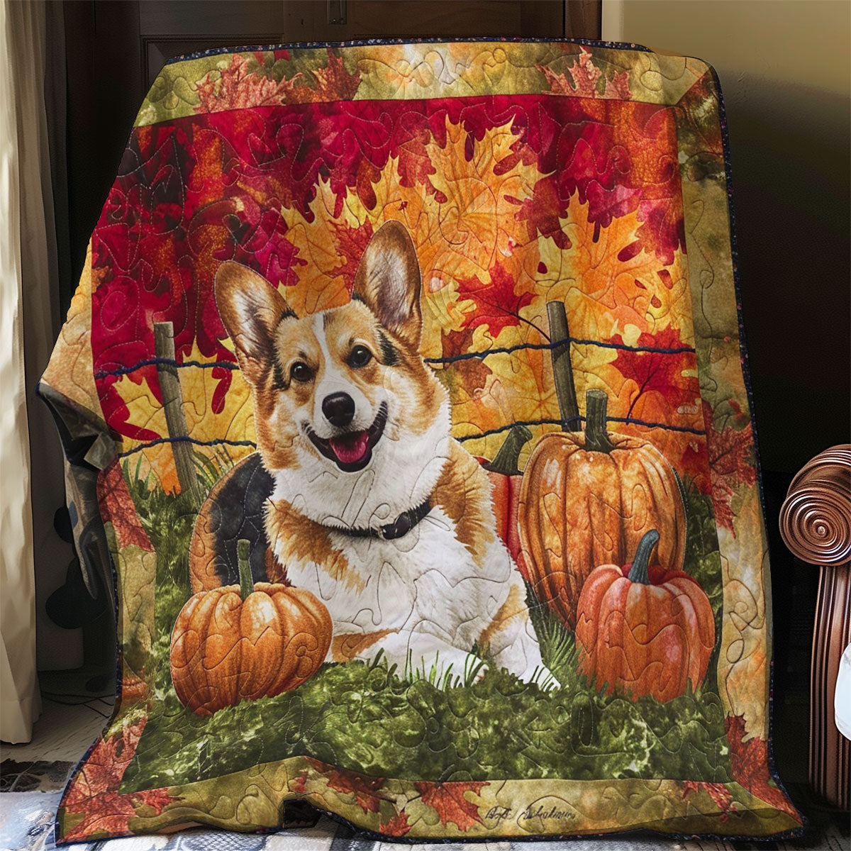Corgi Dog With Pumpkins WO2608041CL Quilt
