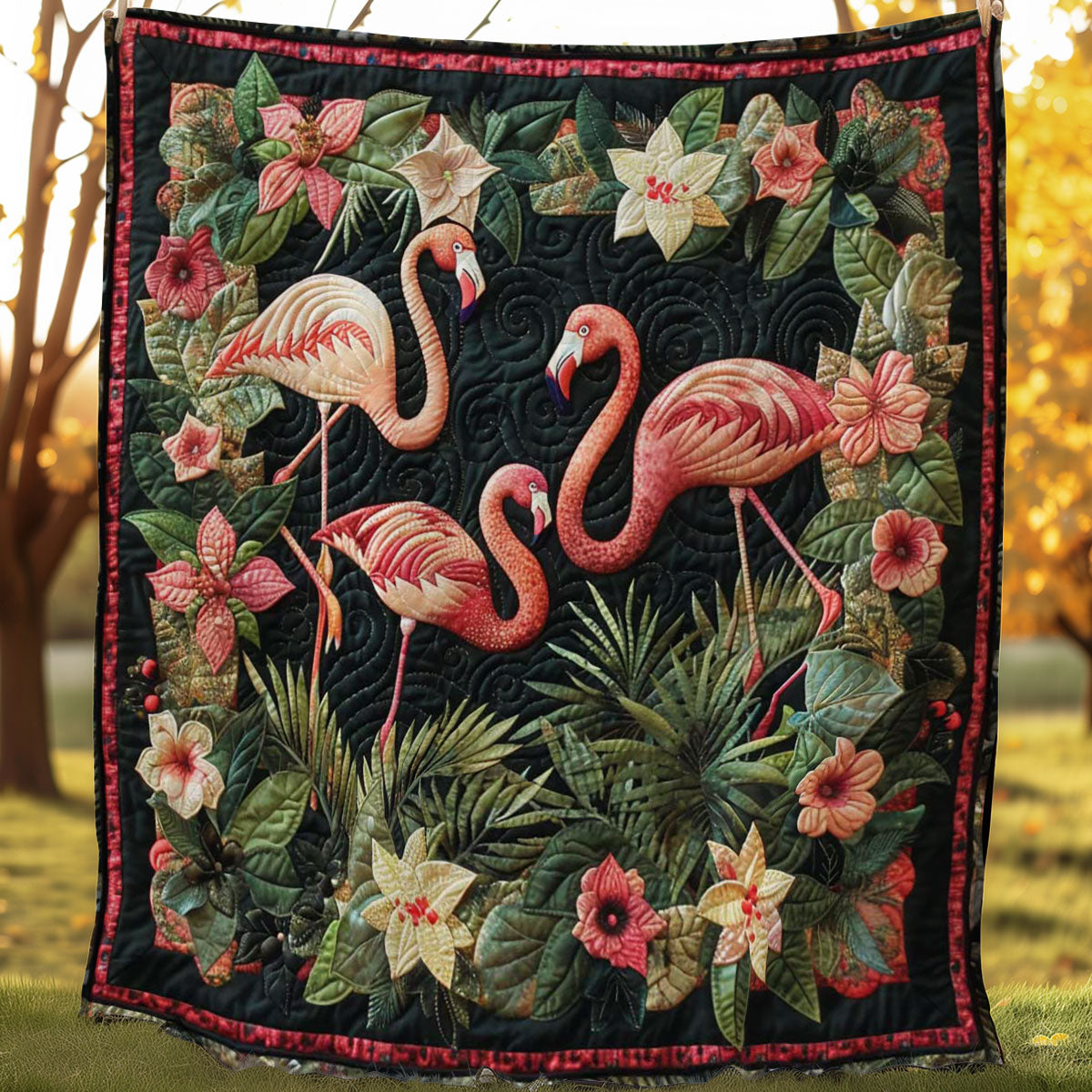 Flamingos And Flowers WN2907040CL Quilt