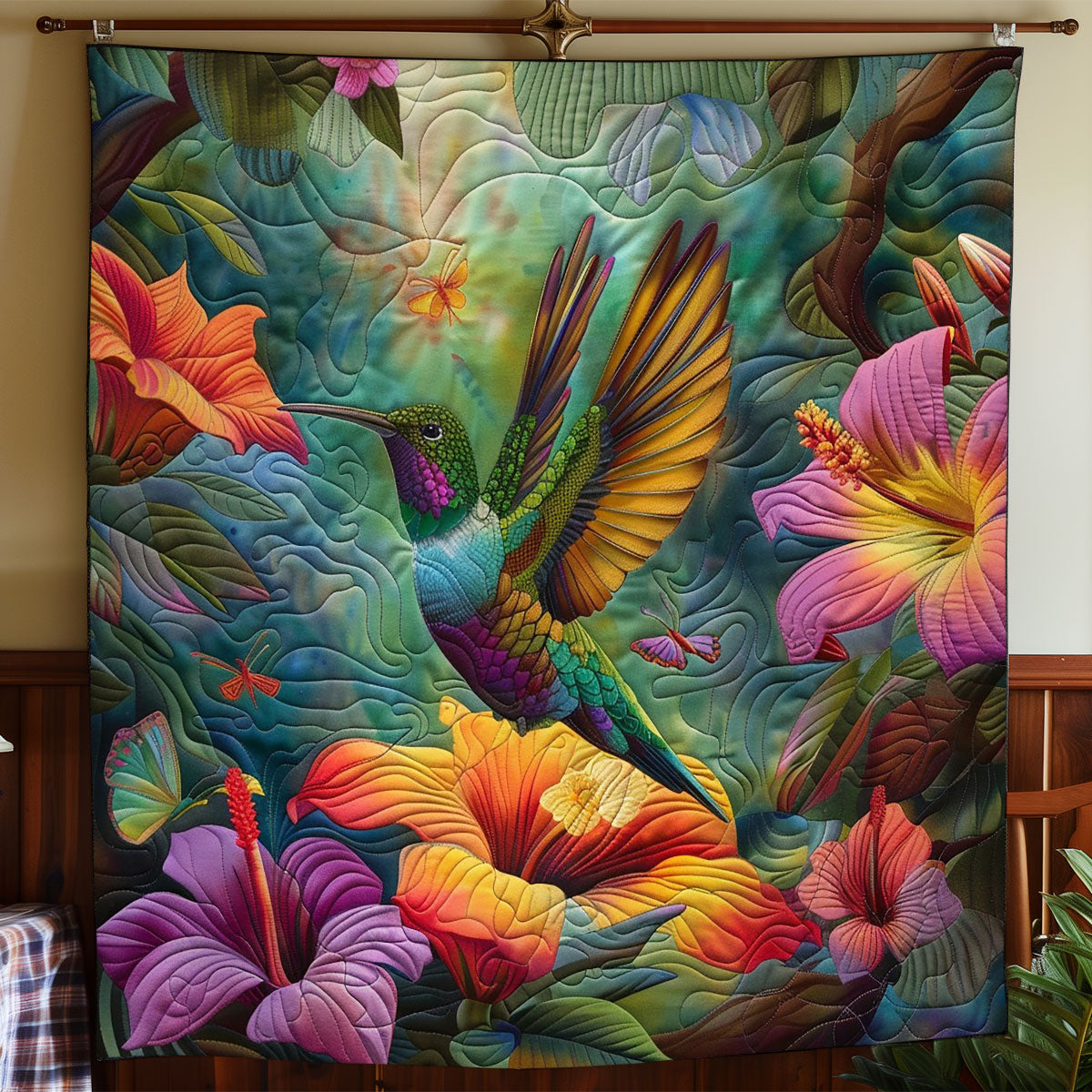 Hummingbird And Flowers WO2908019CL Quilt