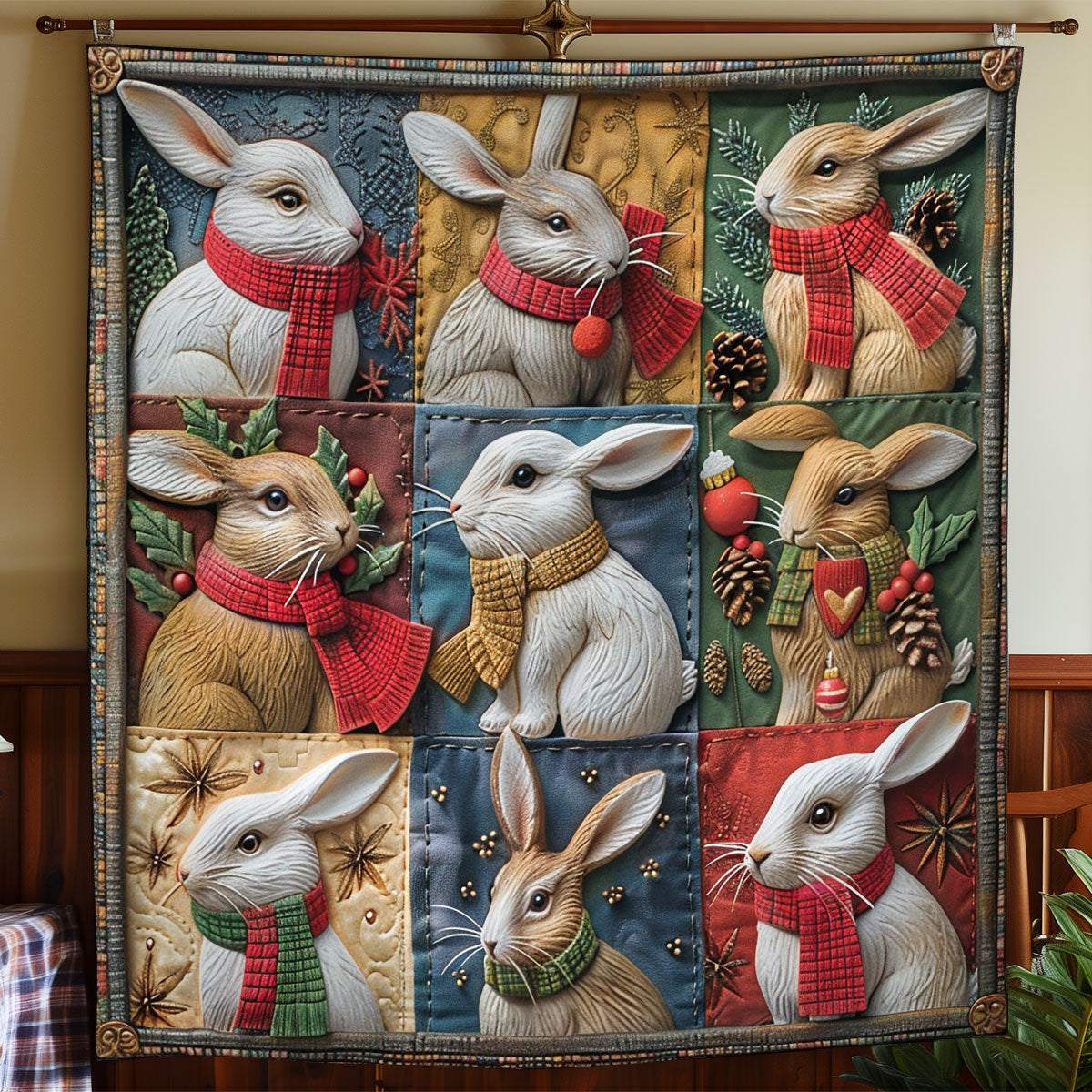 Rabbits And Christmas WO2908074CL Quilt