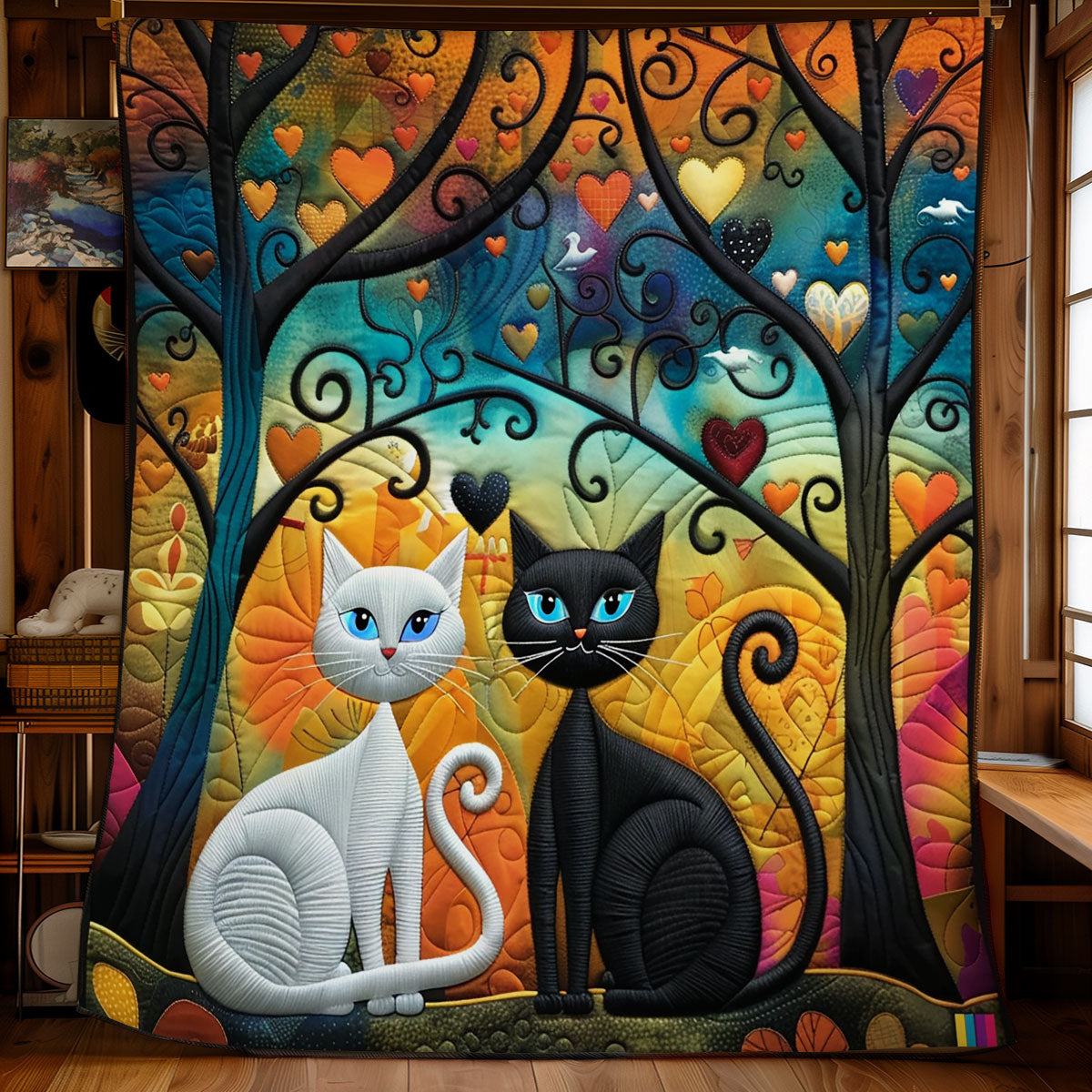Cats And Heart Tree WO2008041CL Quilt
