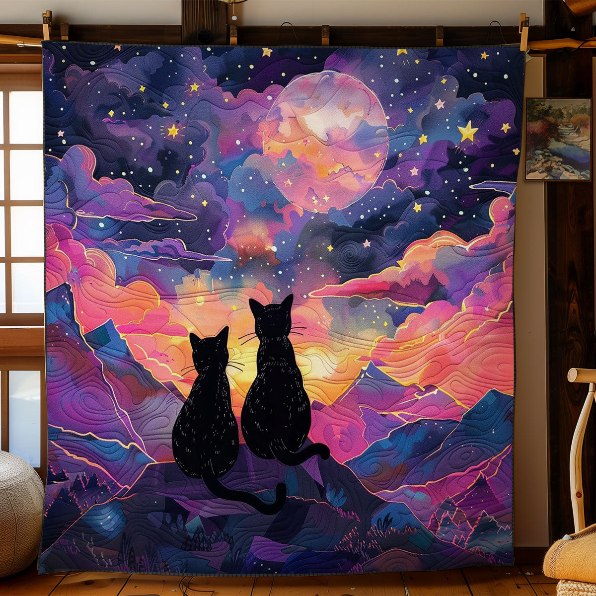 Black Cats And Night Sky WO2408008CL Quilt
