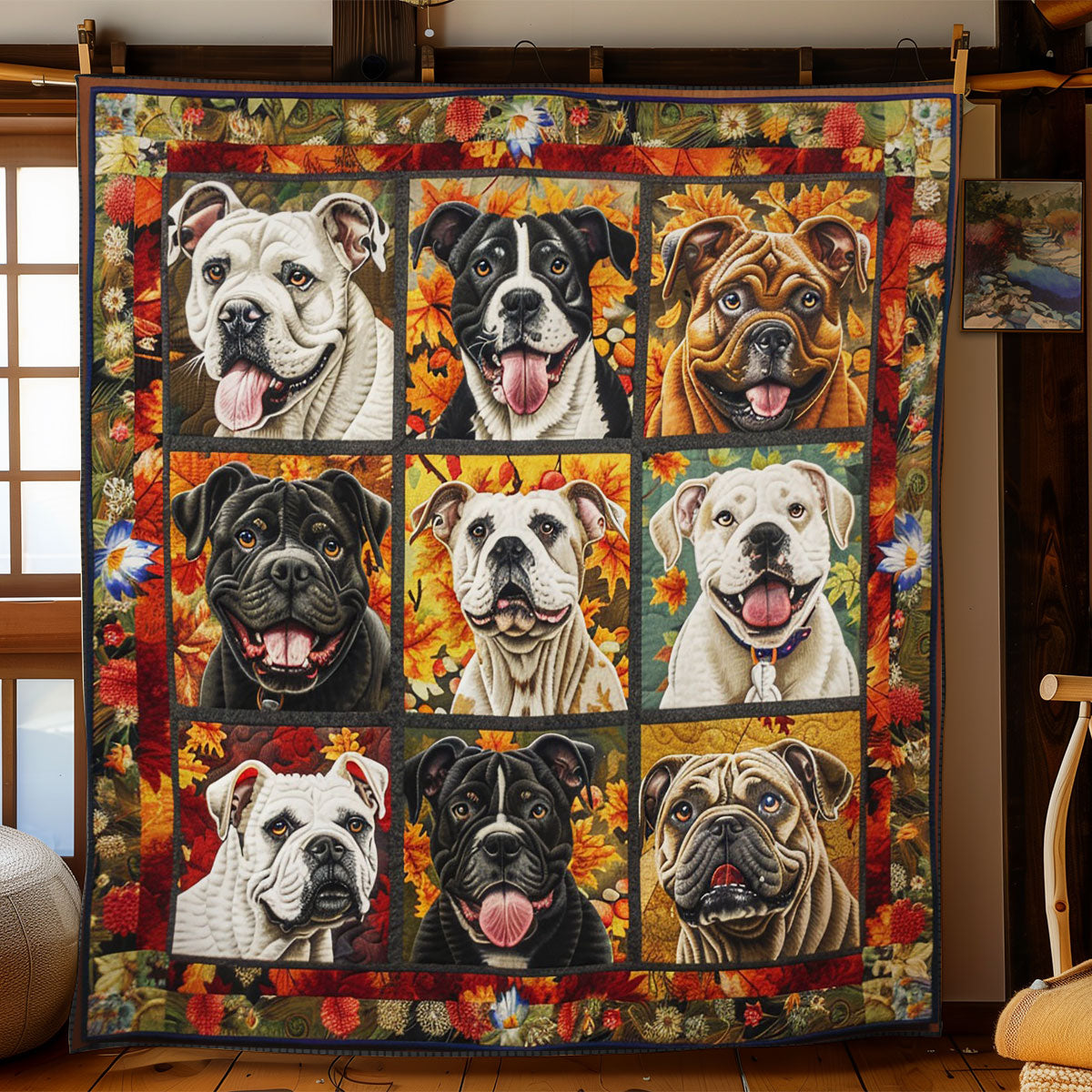 Bulldogs And Autumn Leaves WO2208041CL Quilt