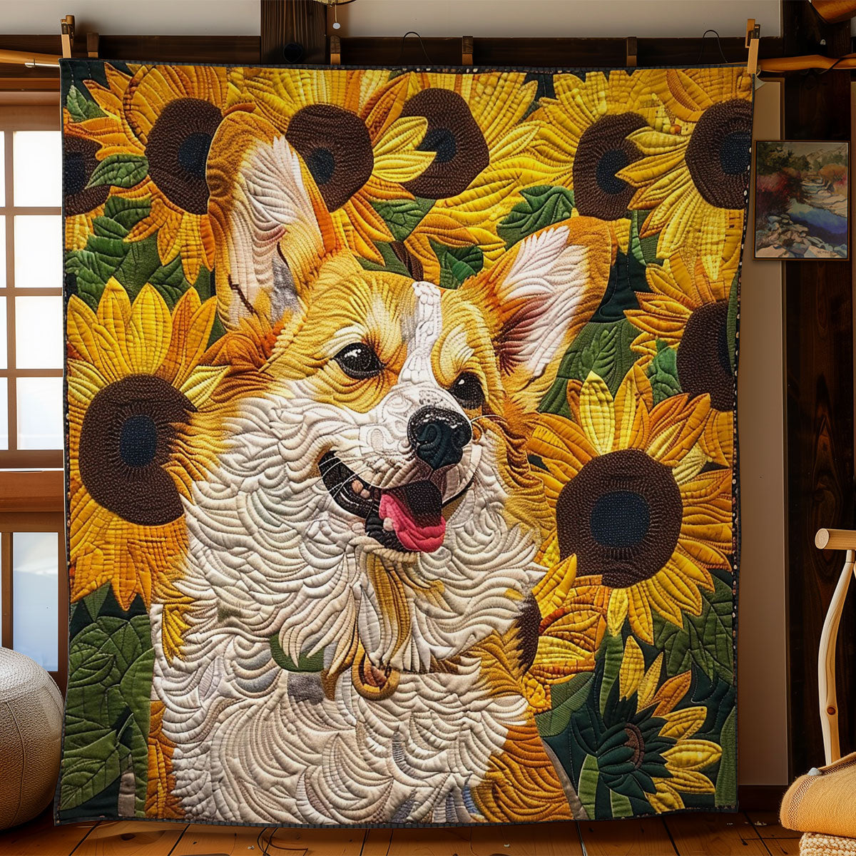 Corgi With Sunflowers WO2208044CL Quilt