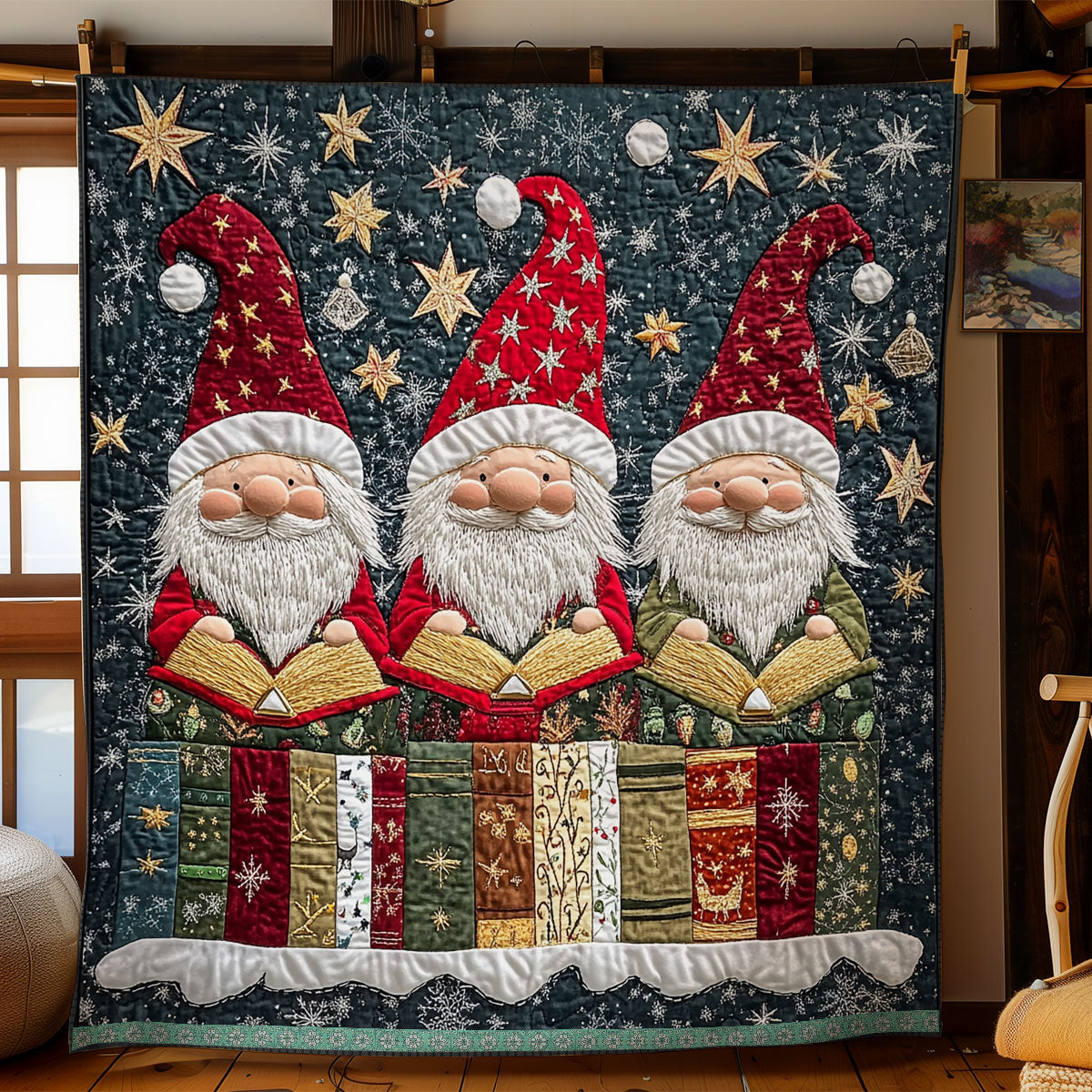 Gnomes Reading Books XR1009024CL Quilt