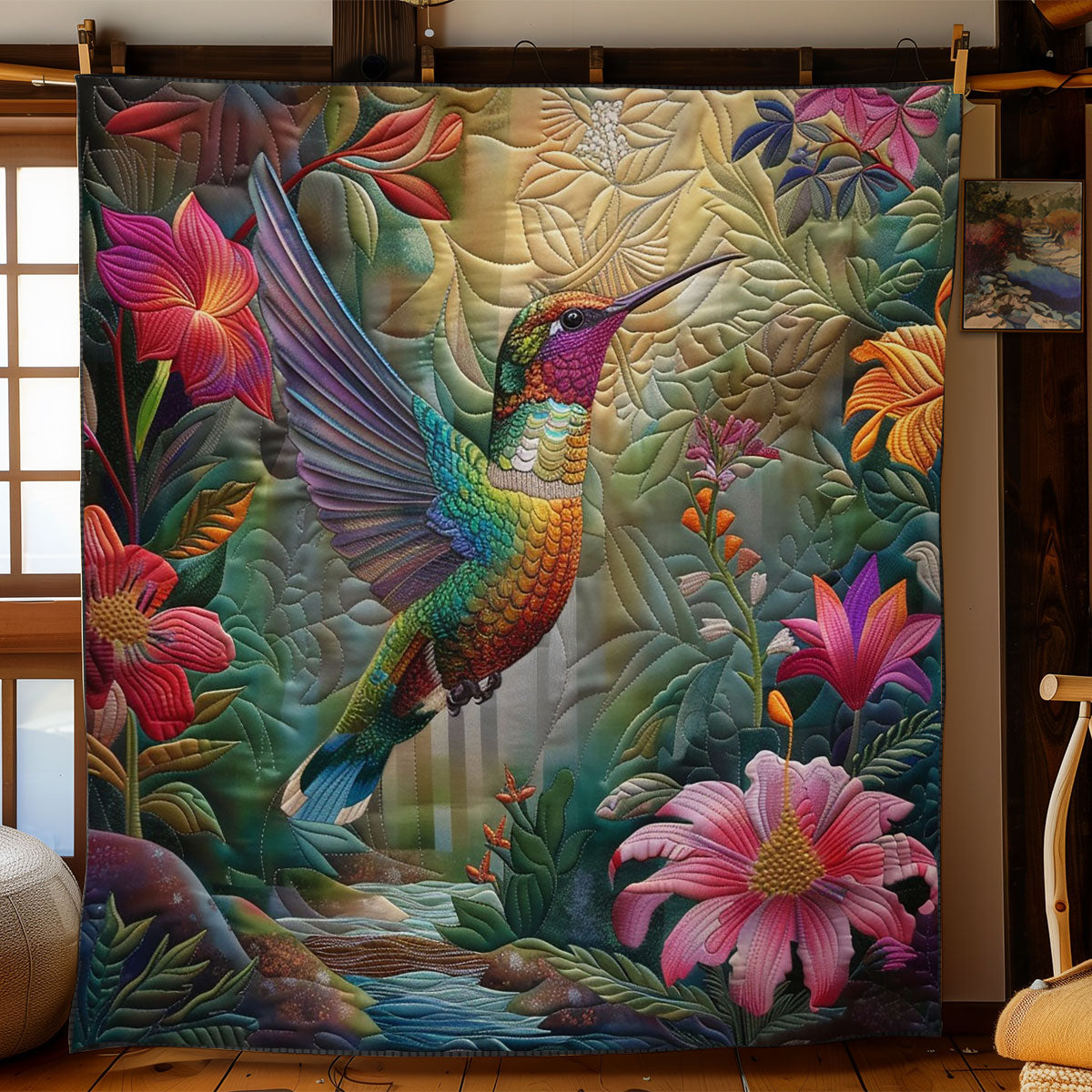 Hummingbird And Flowers WO2908017CL Quilt