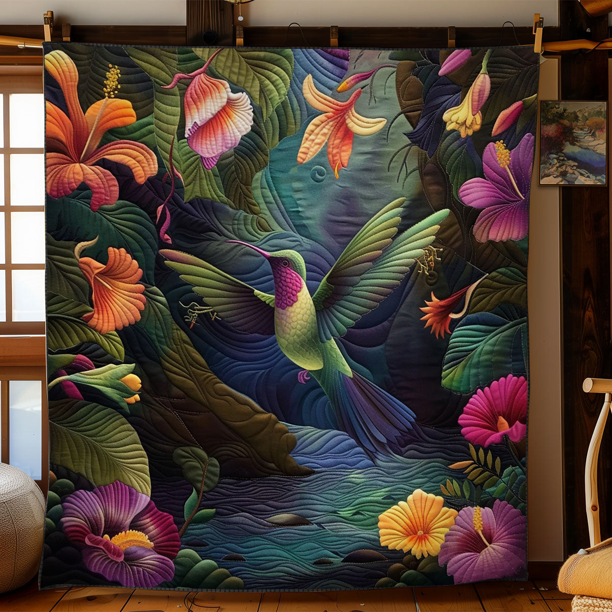 Hummingbird And Flowers WO2908023CL Quilt