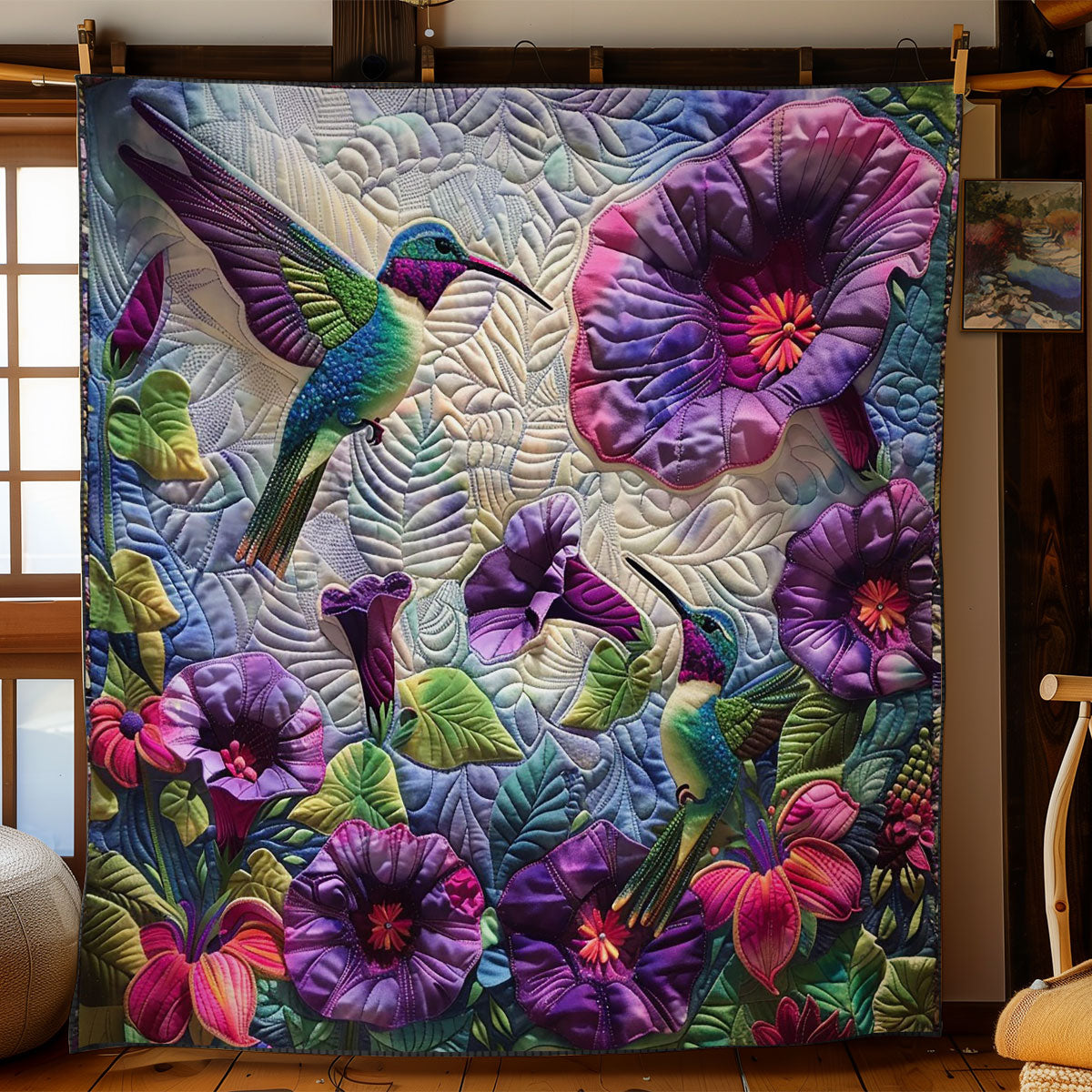 Hummingbirds And Convolvulus Flowers WO2608034CL Quilt