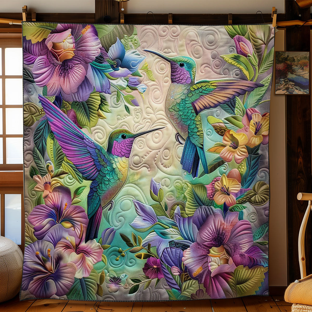 Hummingbirds And Floral WO2908014CL Quilt