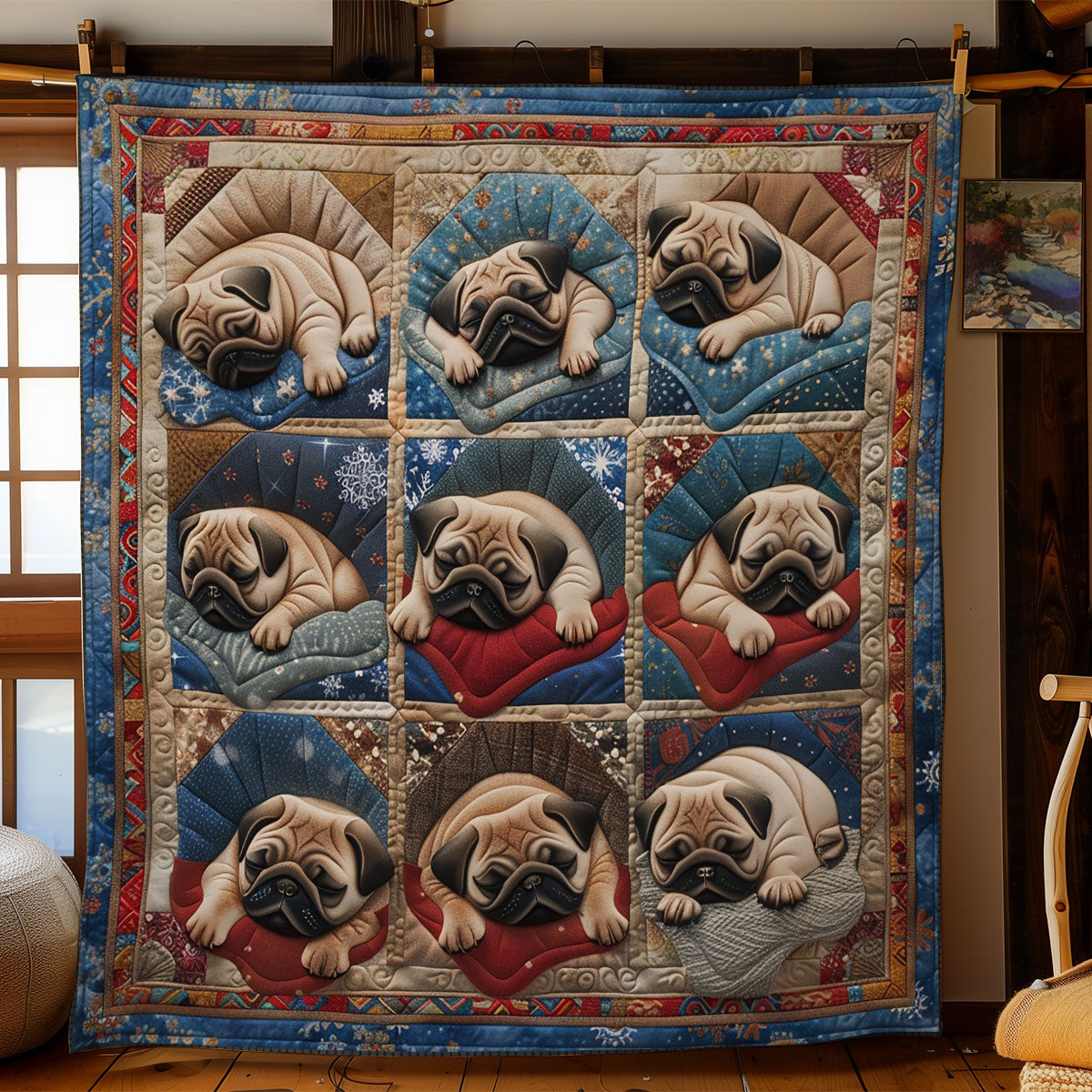 Pug Dogs Sleeping WO2908034CL Quilt