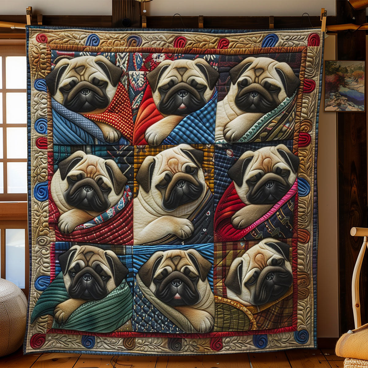 Pug Dogs Sleeping WO2908039CL Quilt