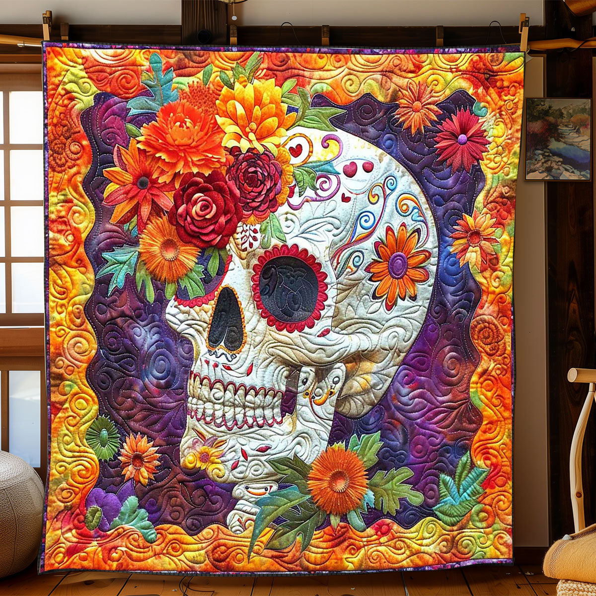 Sugar Skull Marigold WP1008024CL Quilt