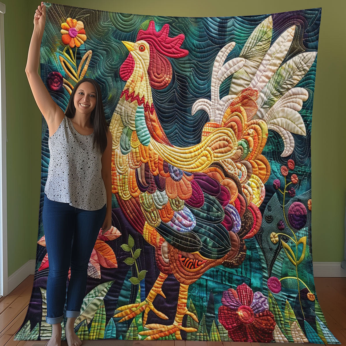 Rooster Colorful WO0308024CL Quilt