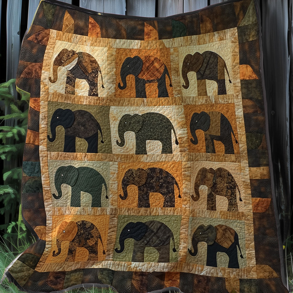 Brown Wild Elephants XR0108018CL Quilt