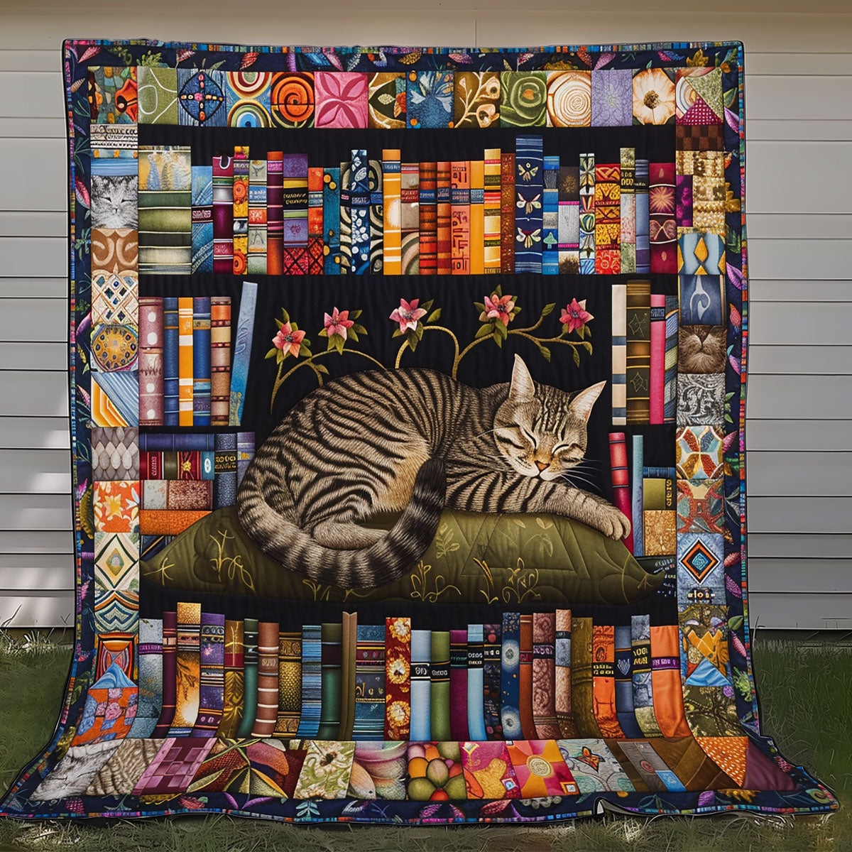Sleeping Cat And Books XR2608005CL Quilt