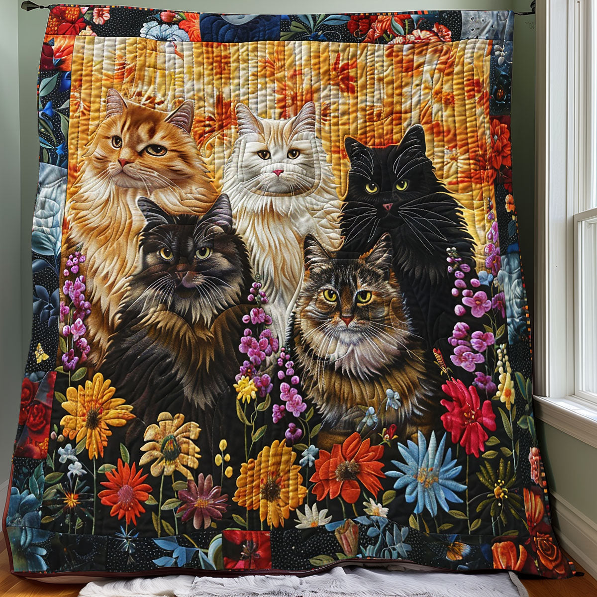 Floral Cats XR0606019CL Quilt