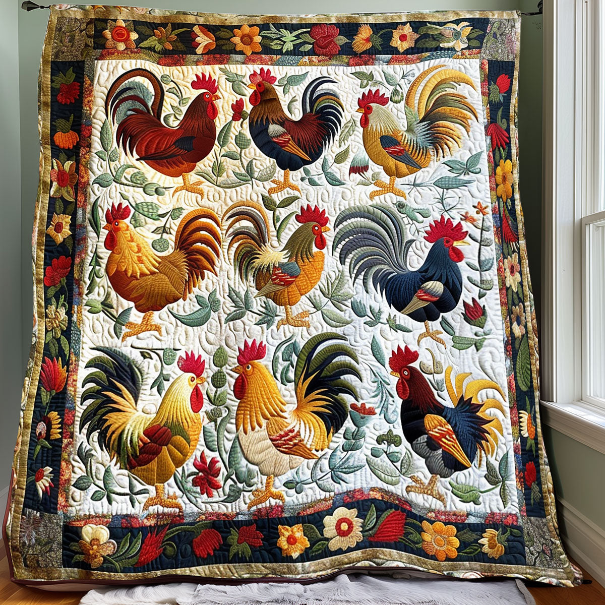 Floral Chickens XR1507007CL Quilt