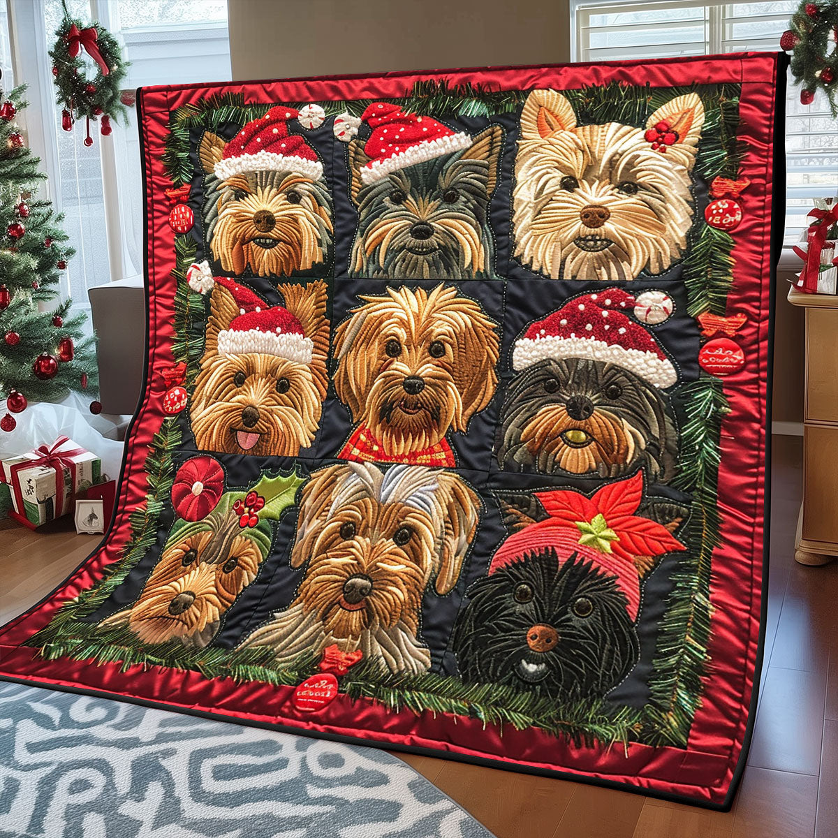 Yorkshire Terriers Love Christmas XR1508026CL Quilt