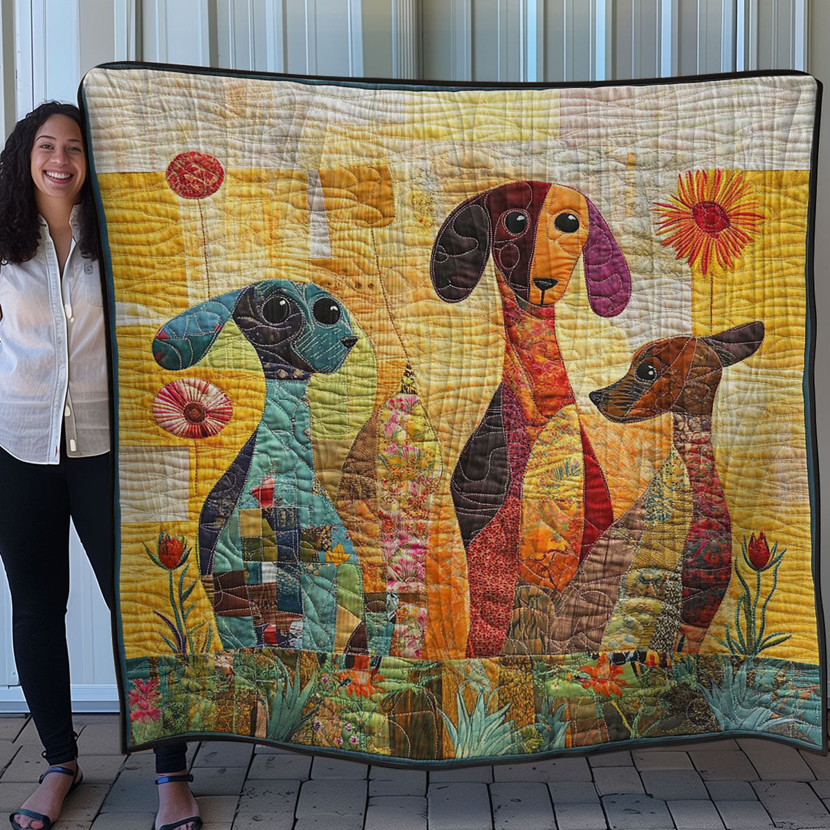 Dachshund And Flowers WN0508025CL Quilt