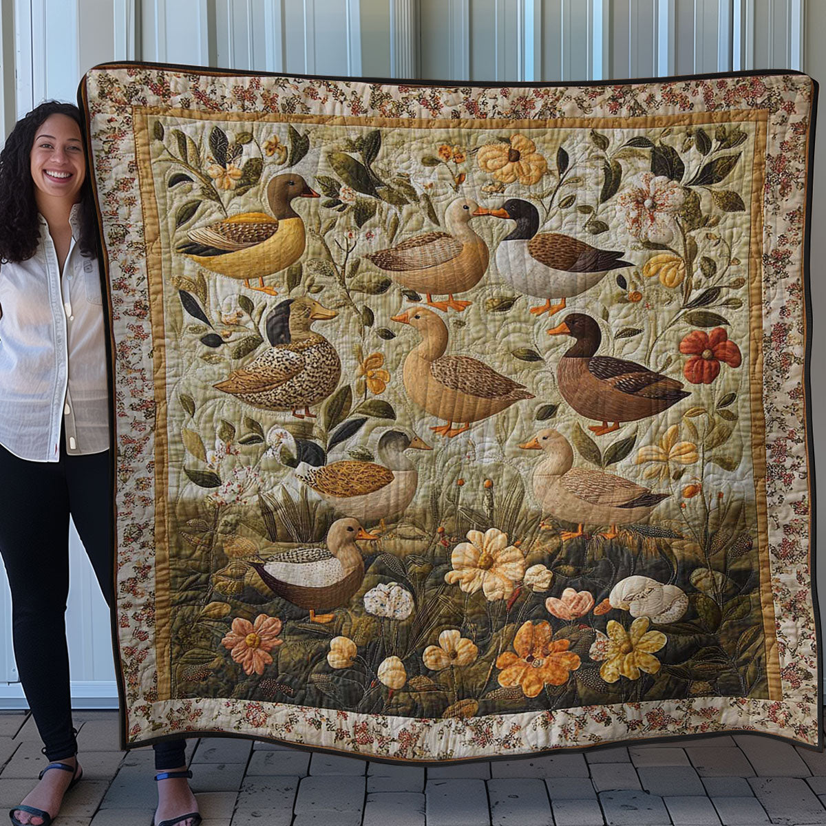 Duckling and Flowers WN3107011CL Quilt