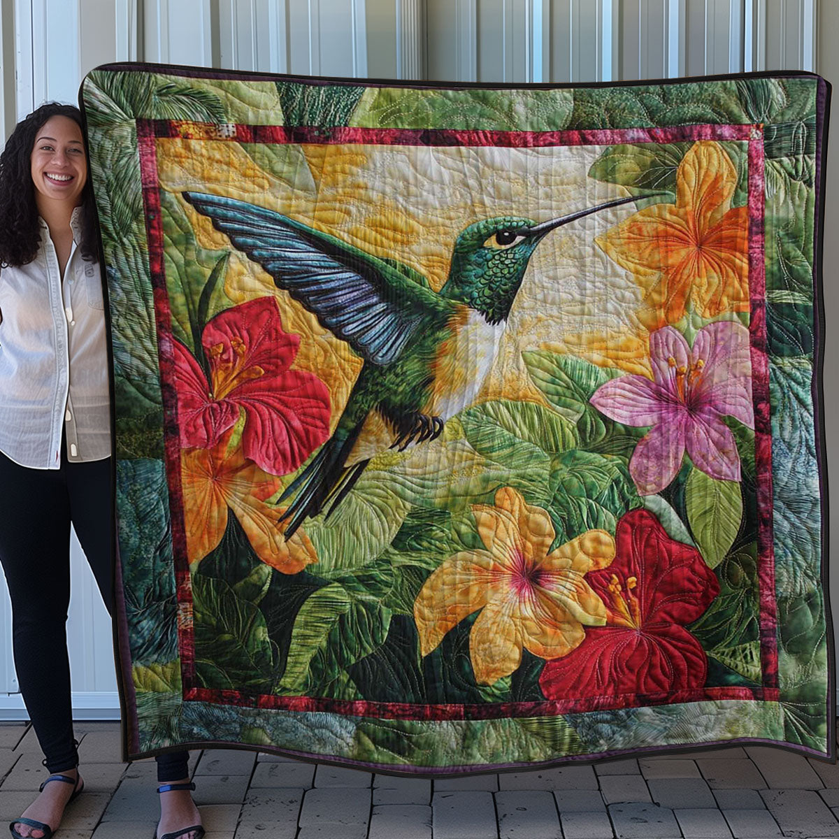 Flowers And Hummingbird WN0208044CL Quilt