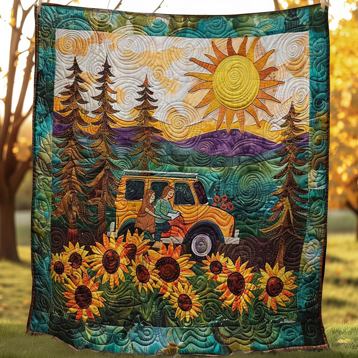 Sunflower Roadway Camping Throw WN1008036CL Quilt