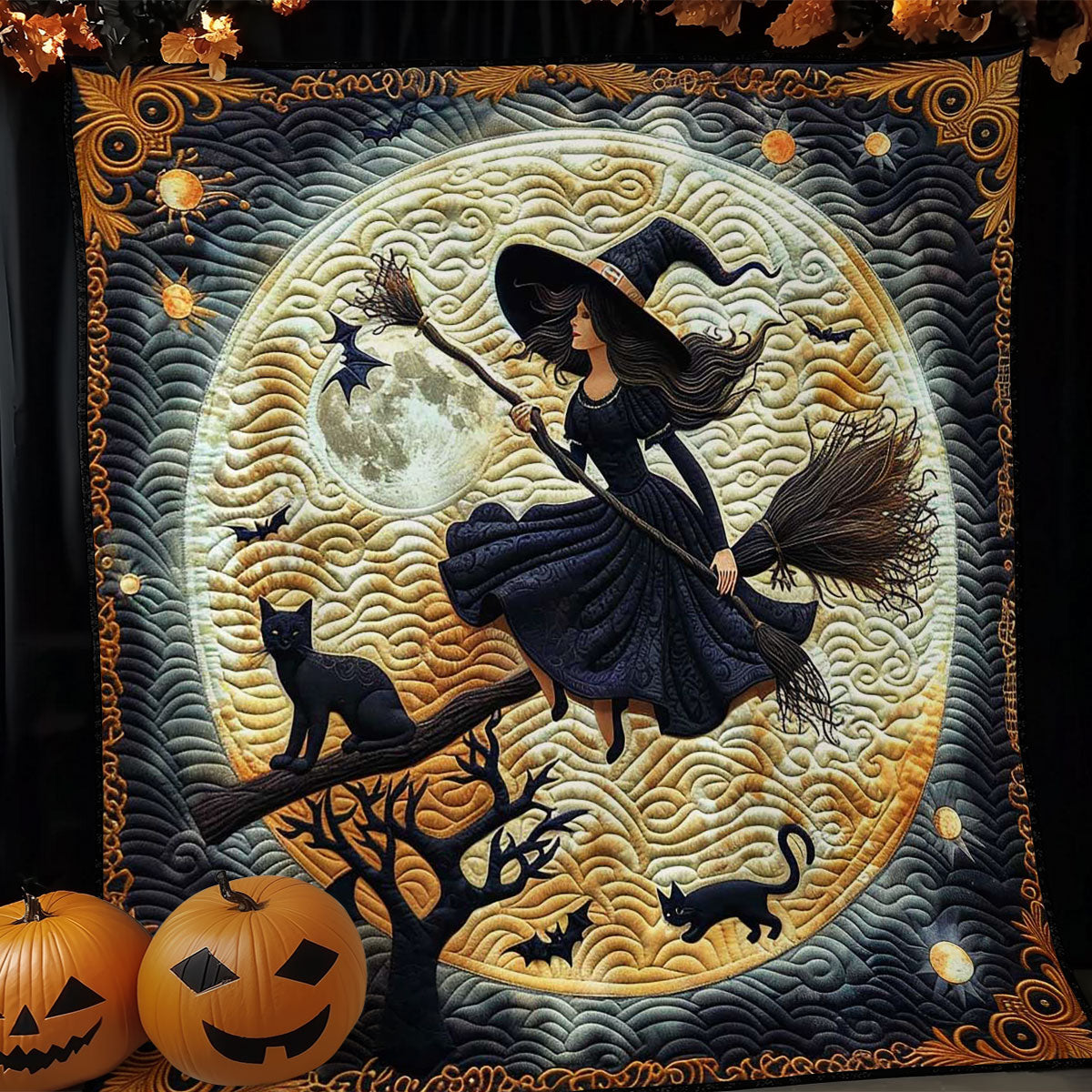 Halloween Broom and Moon WN1908083CL Quilt