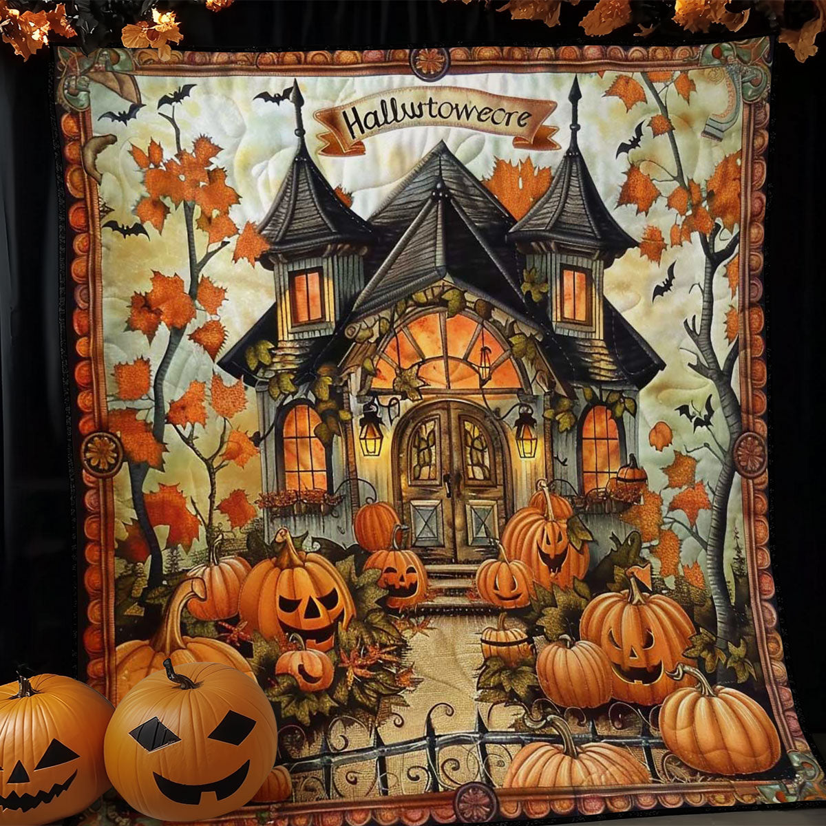Halloween Pumpkin Cottage WN1908063CL Quilt