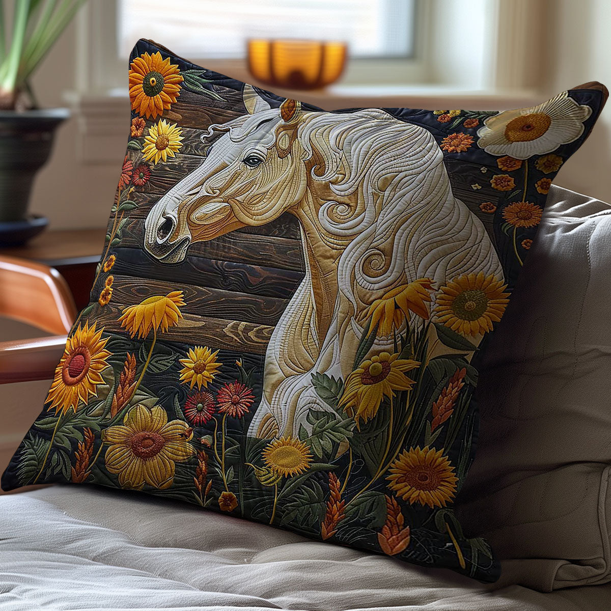 White Horse Sunflower WP2507024CL Quilt Pillow Case